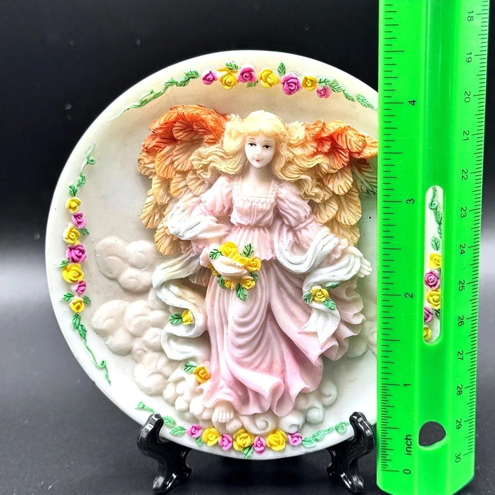 Vintage‎ Angel Shelf Sitter Ceramic Plaque Pastel Floral Roses Cottagecore Wings